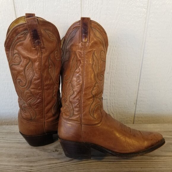 Vintage Goatskin Mens Brown Leather Cowboy Western Boots 9.5 D 16776 USA - Picture 3 of 14